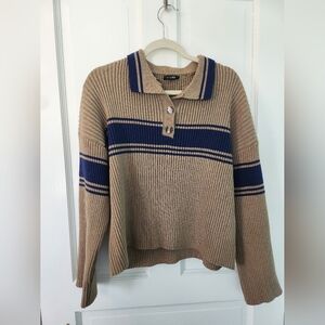 Papermoon Tan and Blue Ribbed Sweater